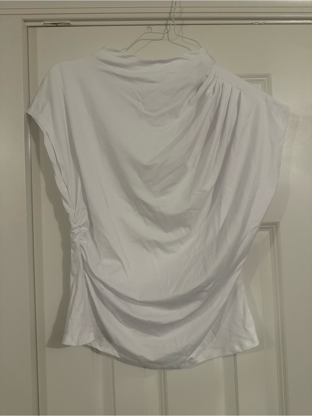 Aqua White Draped Short-Sleeve Tunic Top